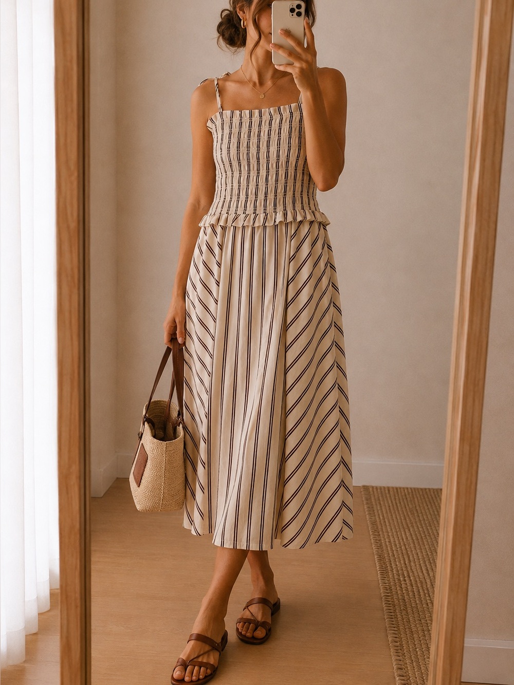 Midi Dress in Cream and Brown | Size L | Brand new